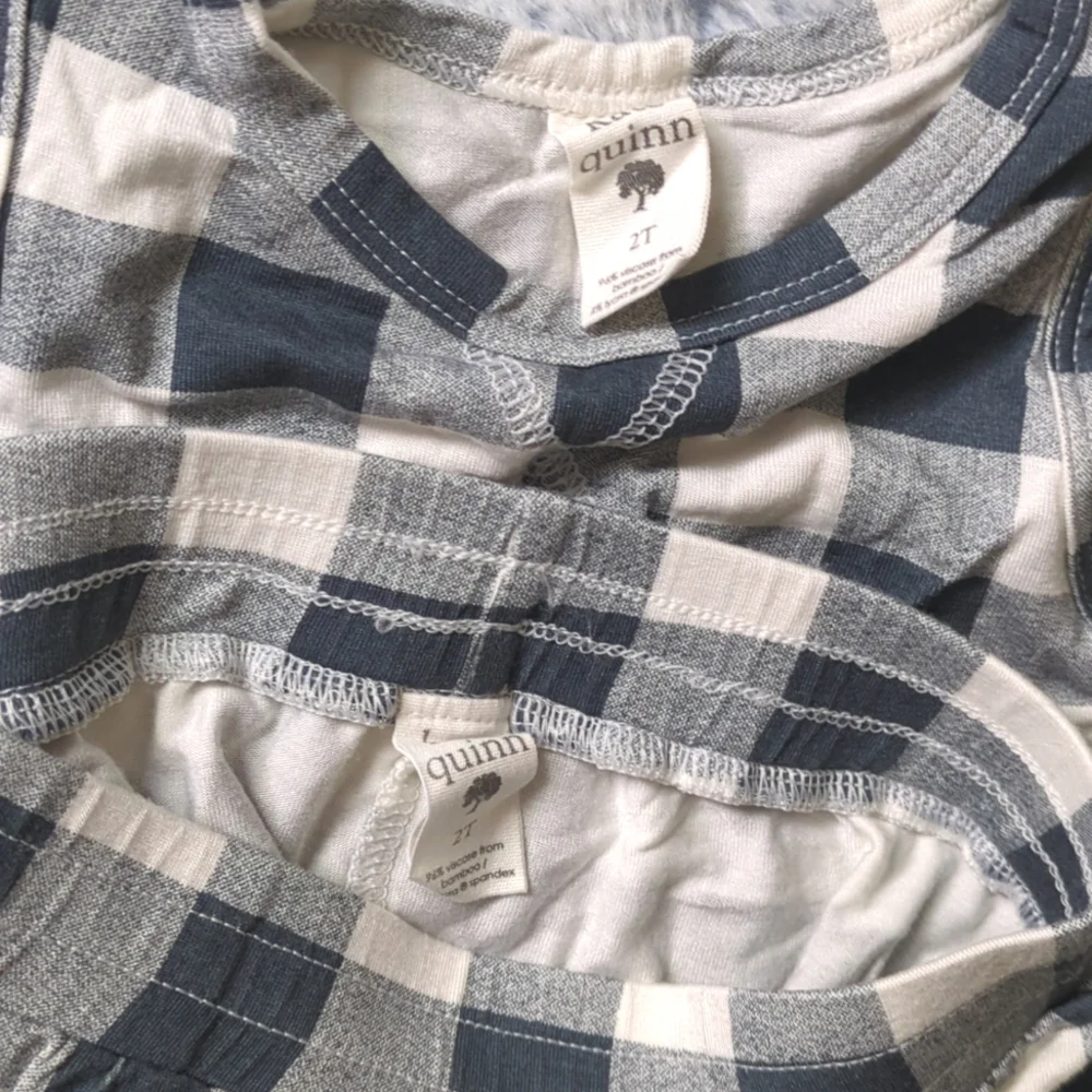 NWOT/EUC 2T Kate Quinn topstitch tank and short set slate blue gingham bamboo